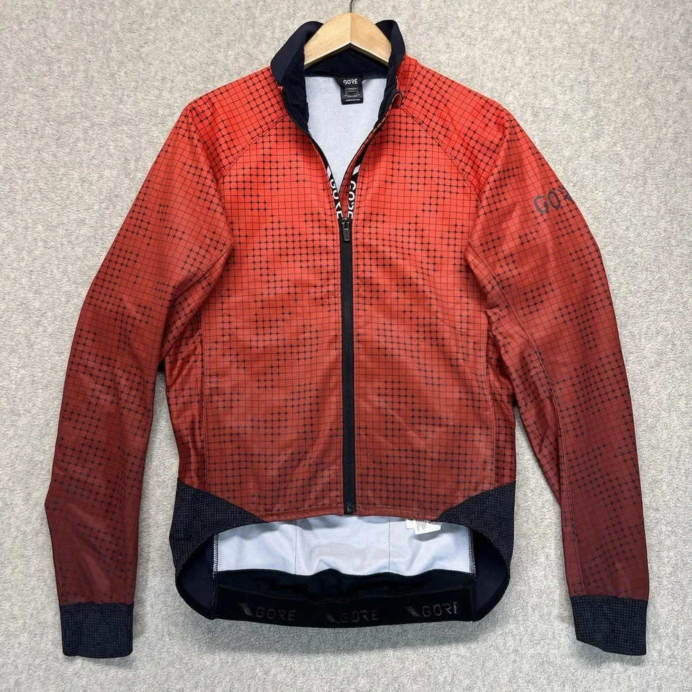 Gore Wear Cycling Jacket Mens Medium Red‎ Black Full Zip Thermal Bike Jersey